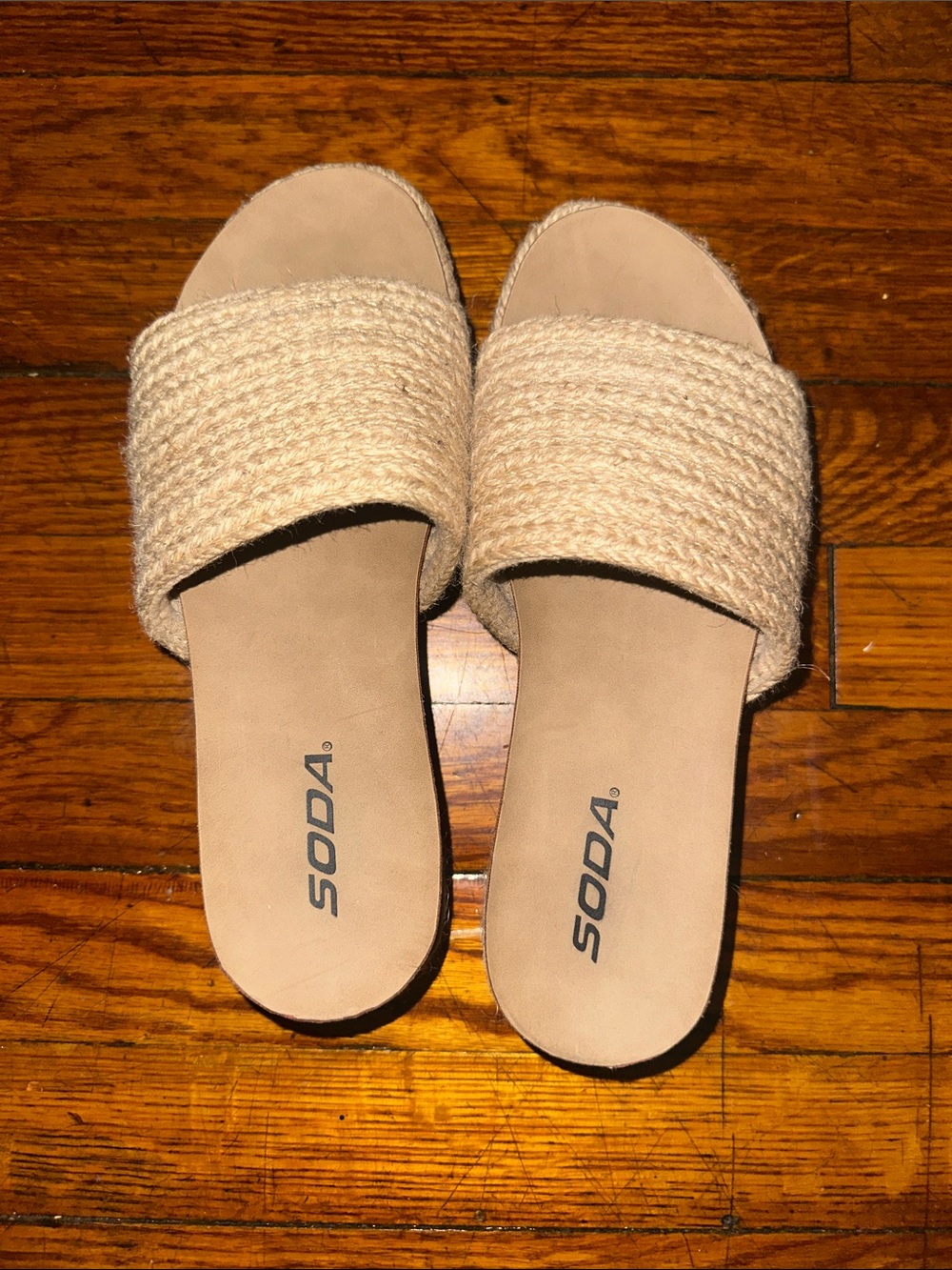 Soda Natural Braided Strap Slide Sandals